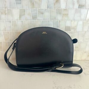 A.P.C. Demilune Black Leather Crossbody Bag